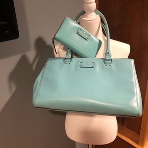 Kate Spade Blue/Green Large Multi-Compartment Tote with matching wallet